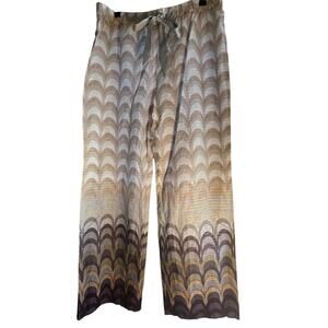 Eloise Sheer Wide Leg Pants Neutral Metallic Stripe Drawstring Boho